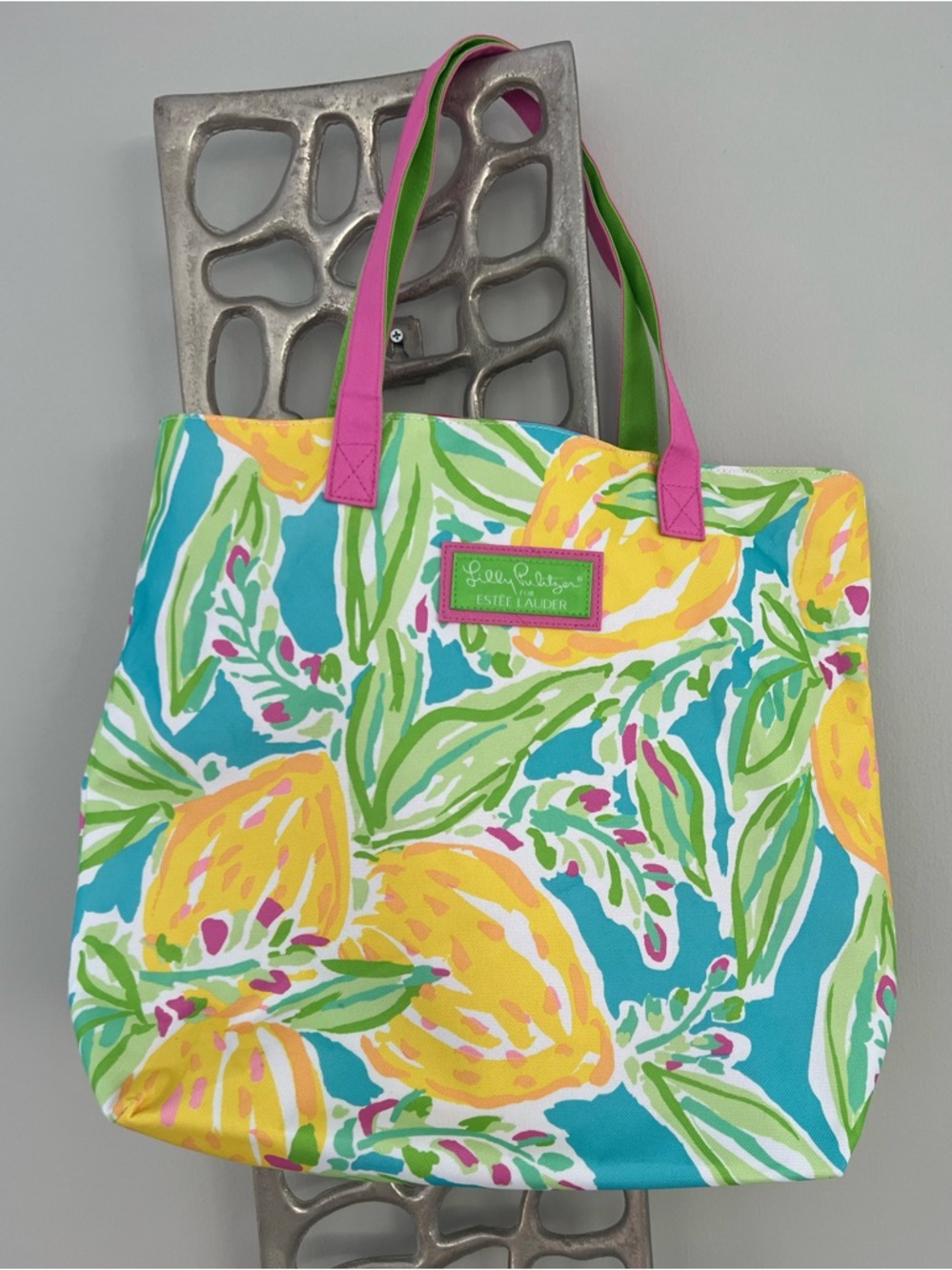Lilly Pulitzer Pink Green Tropical Floral Canvas Tote Preppy Beach- NEW